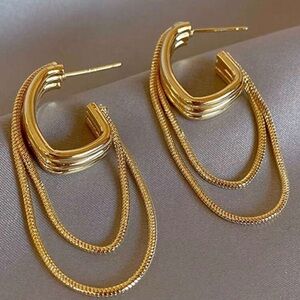Gold Tone Copper Layered Drop Earrings Statement Style 3/$30